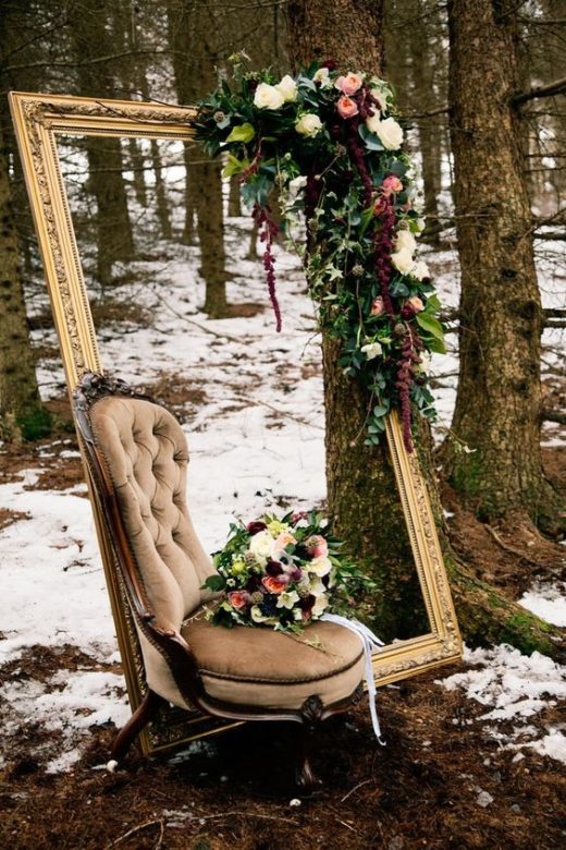 vintage-chair-adorned-with-floral-decor-winter-bridal-inspiration