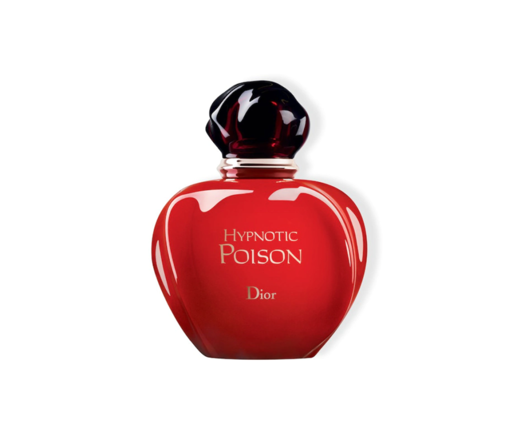 In questa foto una bottiglietta rossa di profumo Hypnotic Poison Dior