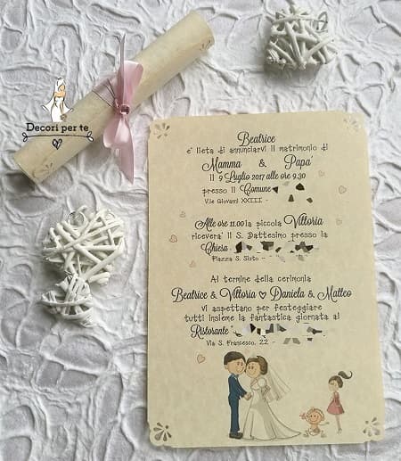 Nella foto, un invito di nozze in carta pergamenata