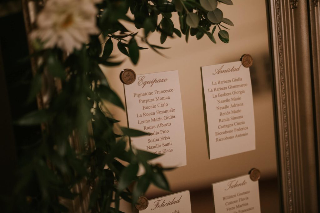 In questa il dettaglio di un tableau de mariage composto da un specchio colore bronzo decorato con tralci di foglie e fiori