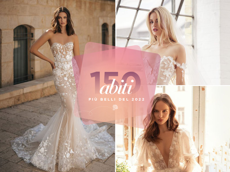 In questa foto un collage di 3 foto di modelle che indossano altrettanti abiti da sposa tra i più belli del 2022