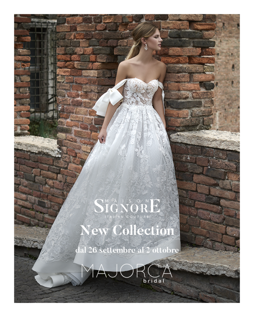 In questa immagine un abito da sposa che sarà presentato al Trunk Show di Maison Signore nell'atelier Majorca di Palermo