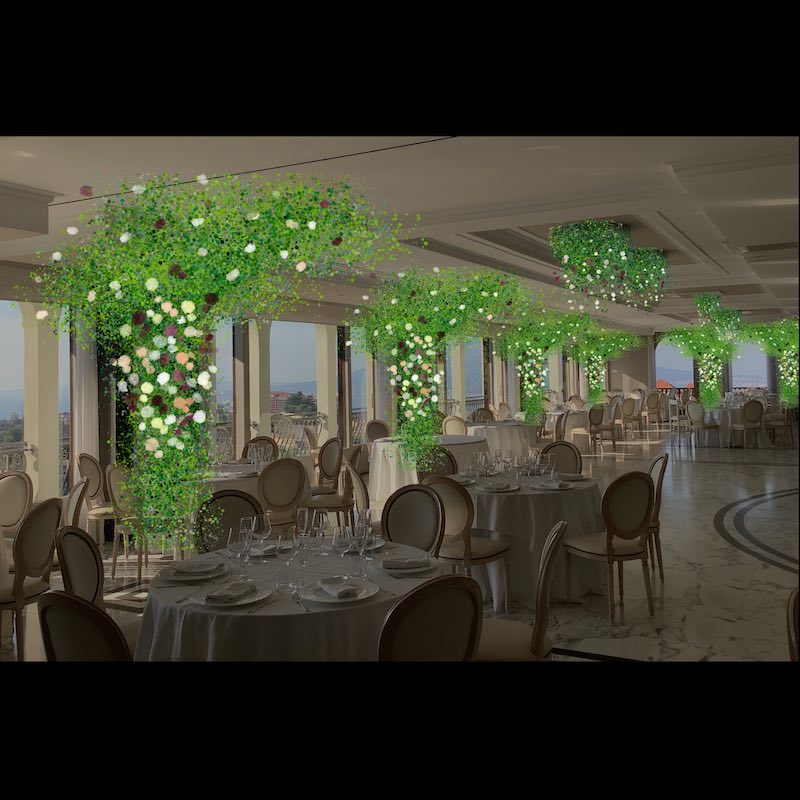 In questa foto il rendering di un allestimento di nozze in una sala per matrimonio