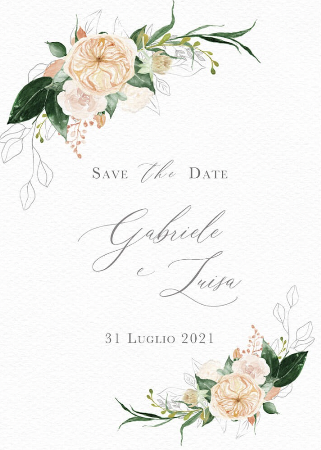 In questa immagine un modello di save the date 2023 con disegni floreali.