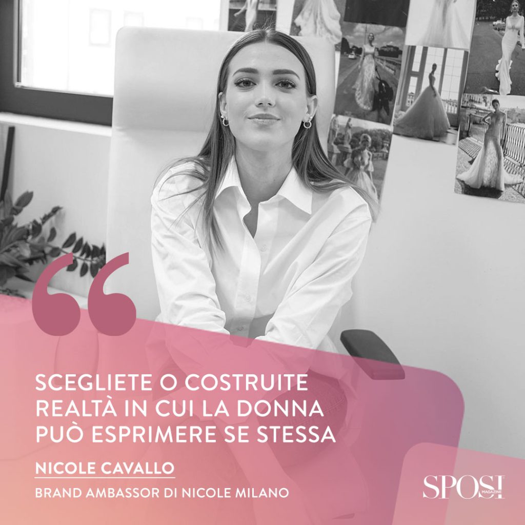 In questa foto Nicole Cavallo, brand ambassor di Nicole Milano, il popolare marchio di abiti da sposa che fa parte del Pronovias Fashion group