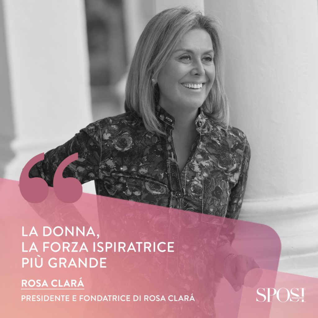 In questa foto la stilista Rosa Clarà, presidente e fondatrice del brand di abiti da sposa che porta il suo nome