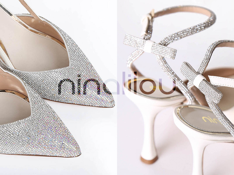 In questa foto due dettagli di modelli di scarpe da sposa Ninalilou