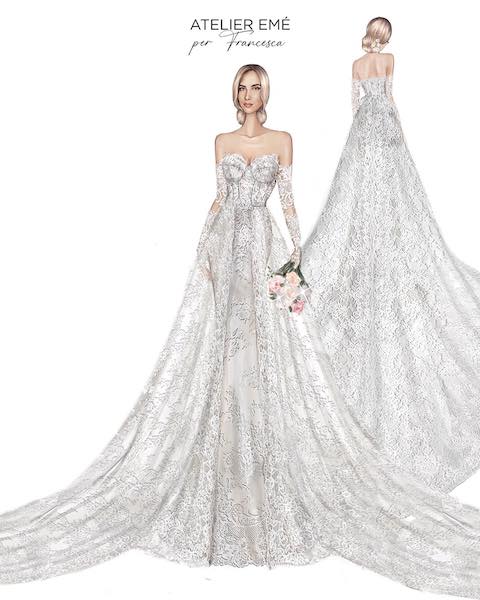 Questo è il bozzetto dell'abito da sposa di Francesca Ferragni, firmato da Atelier Emé