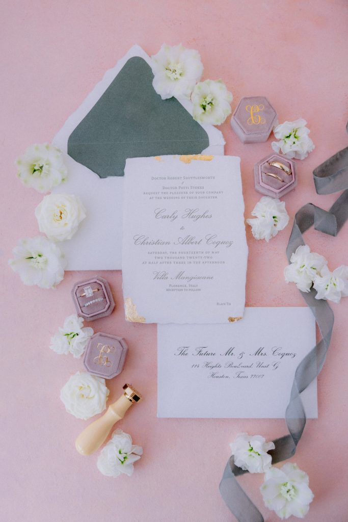 La wedding stationery del matrimonio di Chris e Carly organizzato da Tuscan Wedding Events