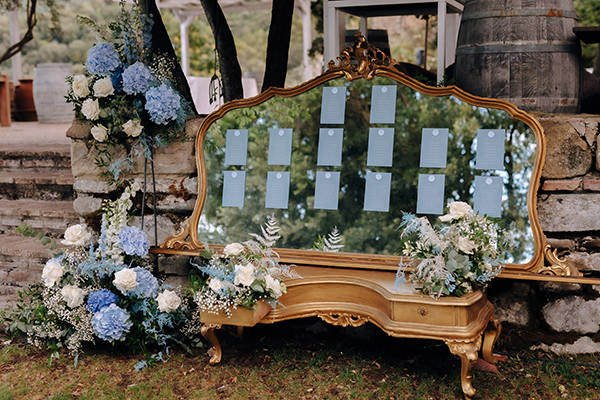 In questa foto un allestimento floreale nel tableau de mariage matrimonio 2024