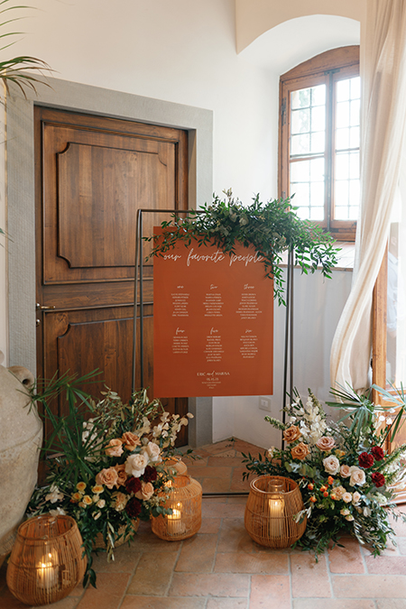 In questa foto un allestimento floreale nel tableau de mariage Helianthus