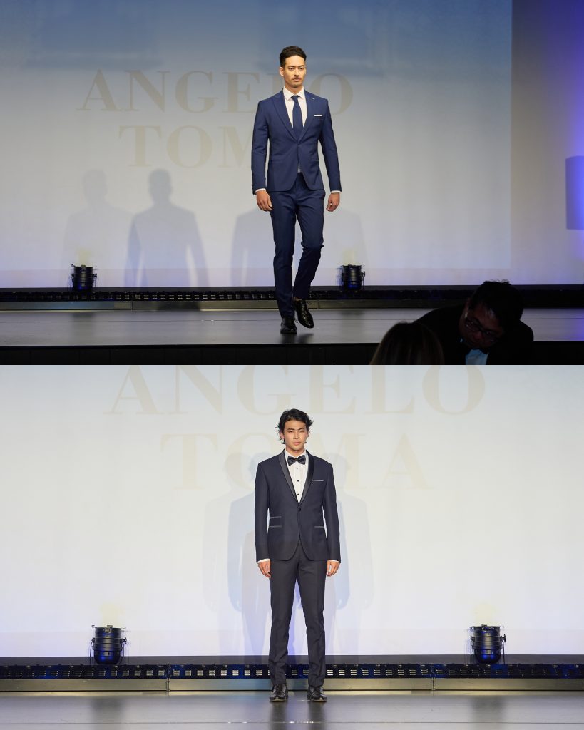 In questa foto il modello indossa un abito da sposo angelo toma 2026