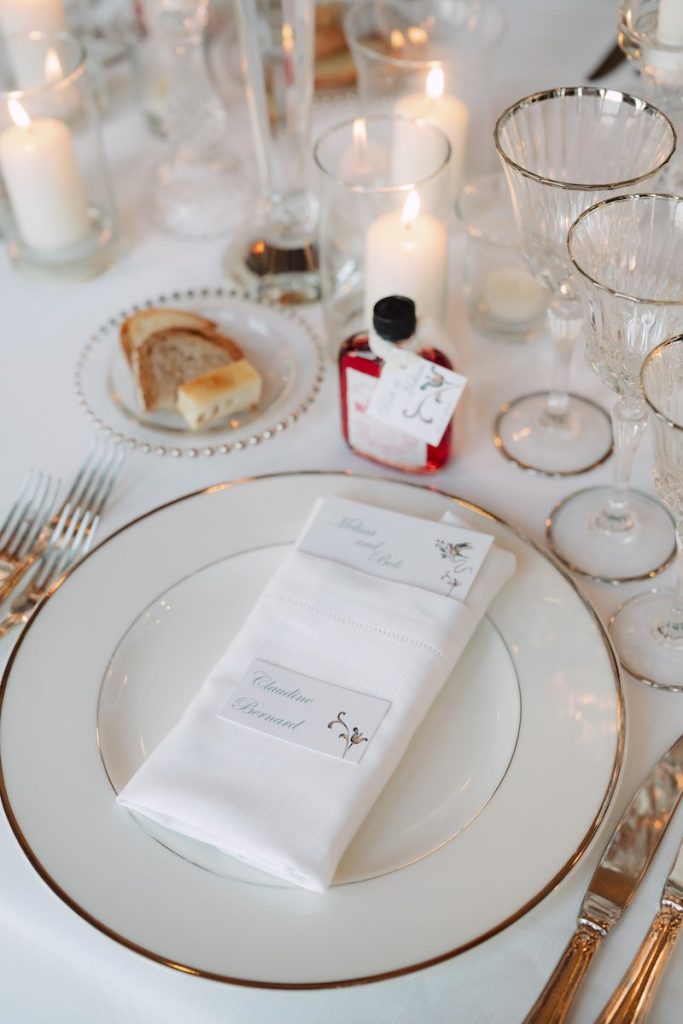 In questa foto, un dettaglio della mise en place del matrimonio di Melissa e Bob firmato da Corsini.Events