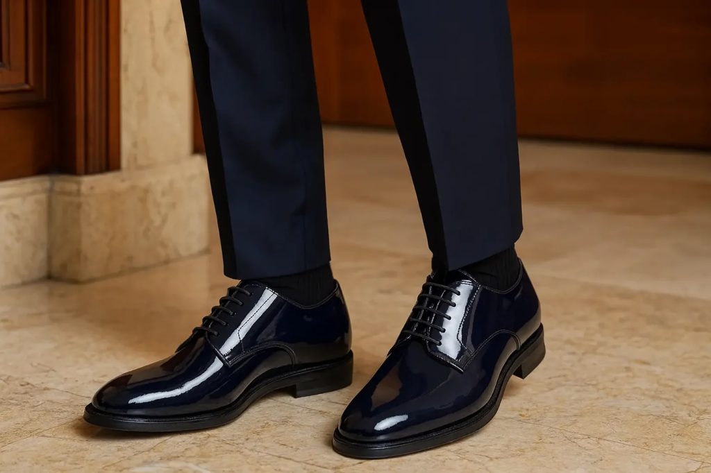 In questa immagine un paio di scarpe da sposo 2026 firmate Matassa Milano.